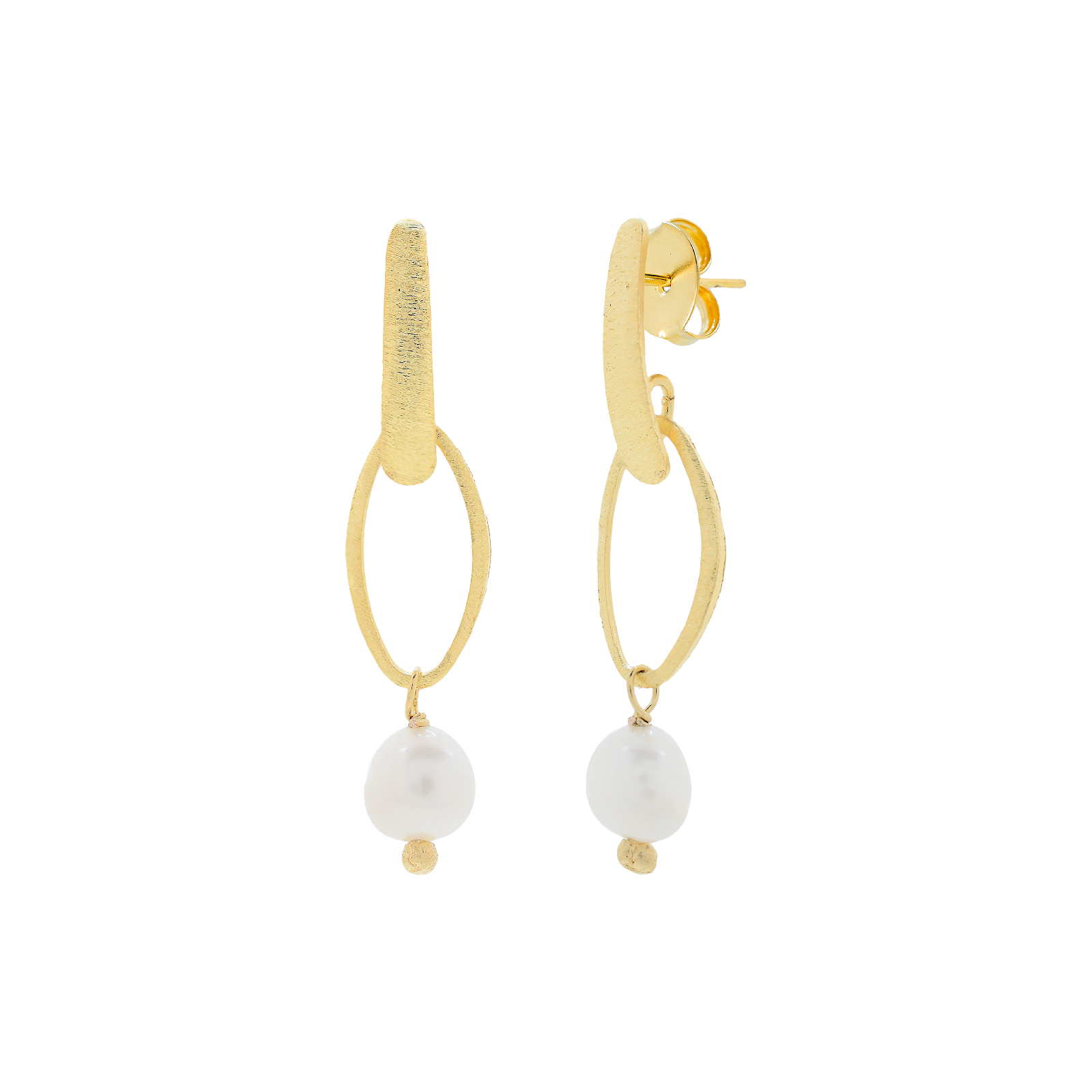 18K gold-plated oval earring with pearl