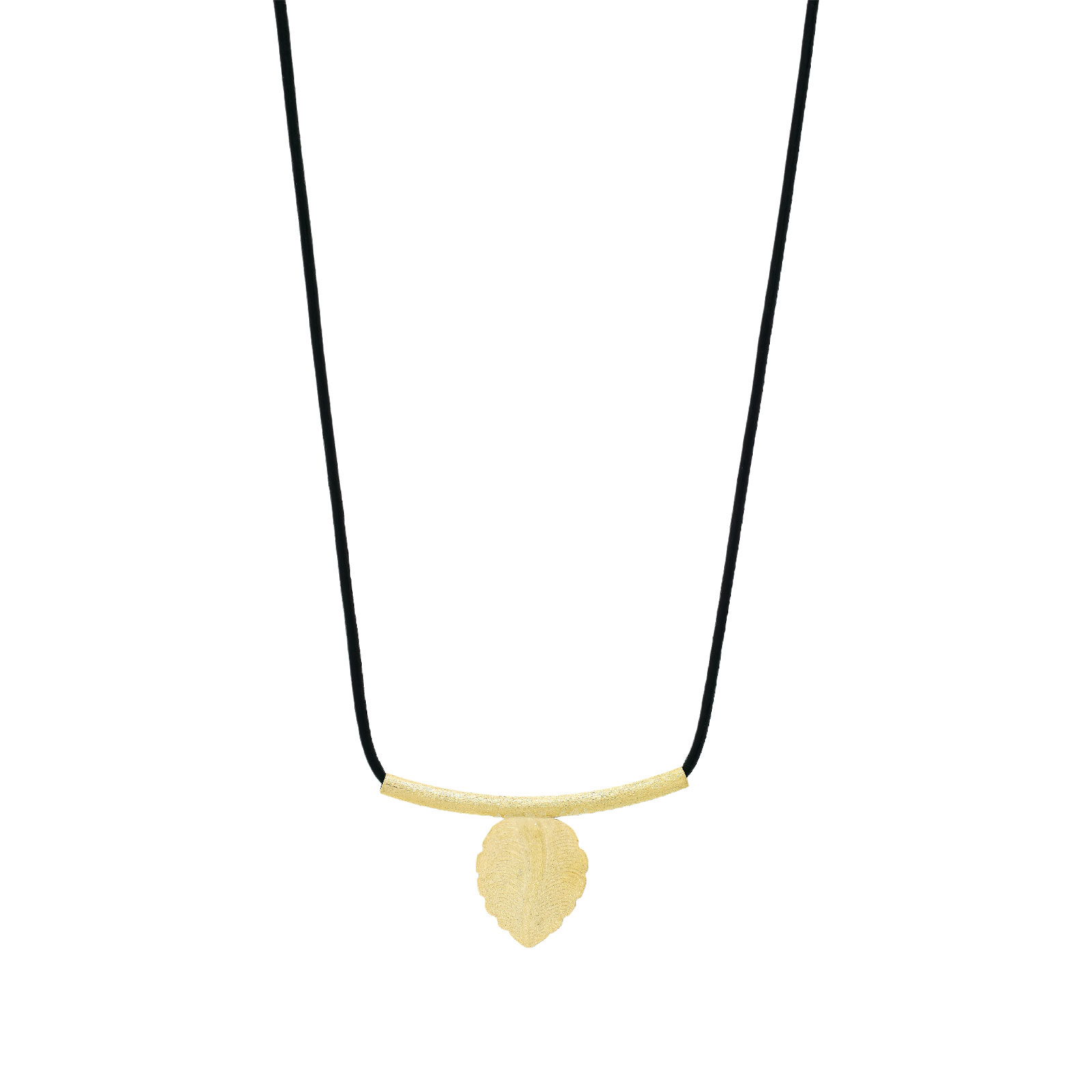 Leaf necklace with 18K gold-plated leather