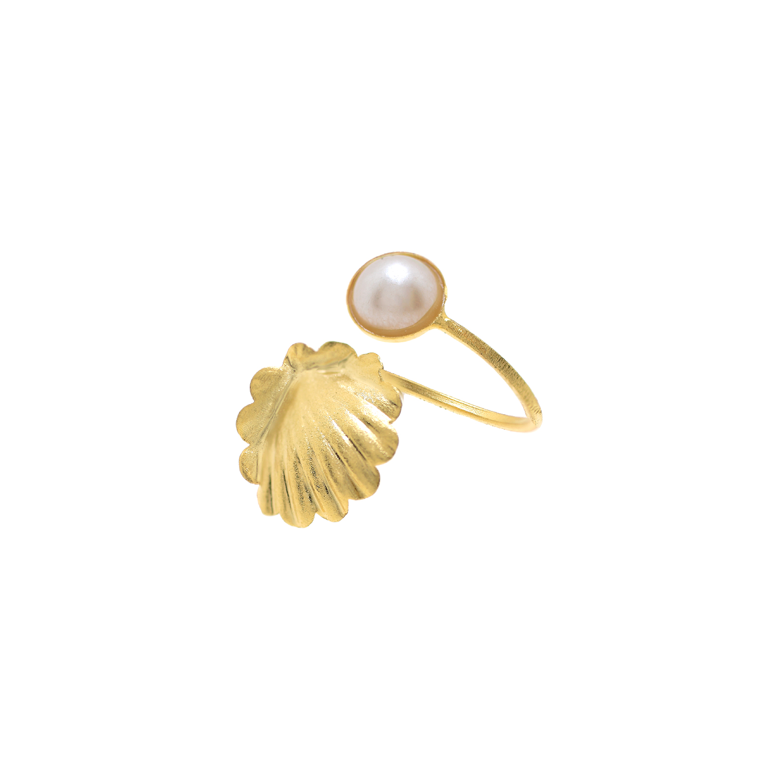 Double Shell and Pearl Ring (Universal Size)
