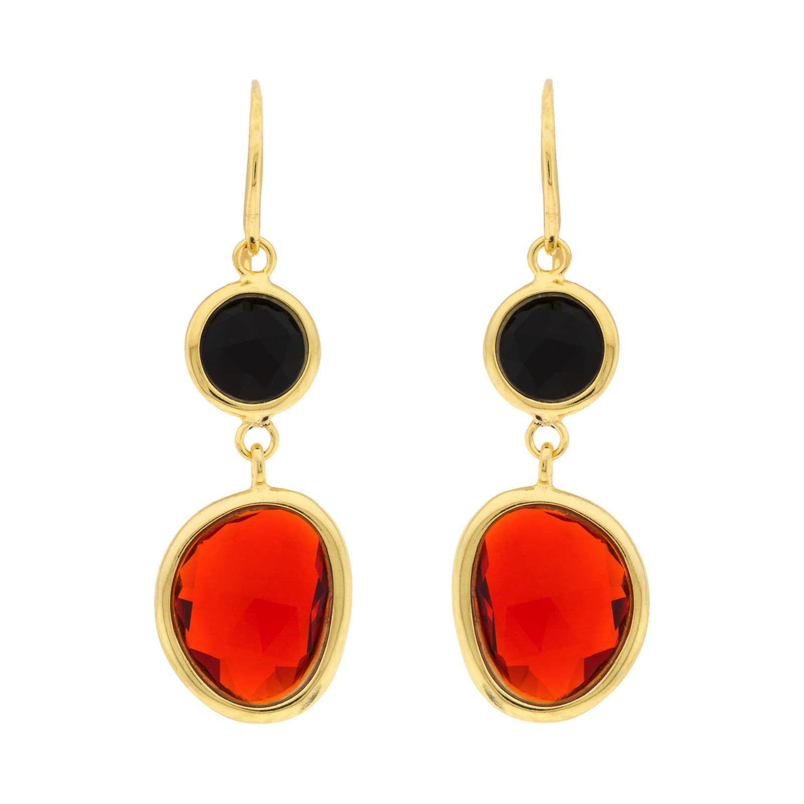RED AND GOLD PLATED EARRINGS FACETED GLASS