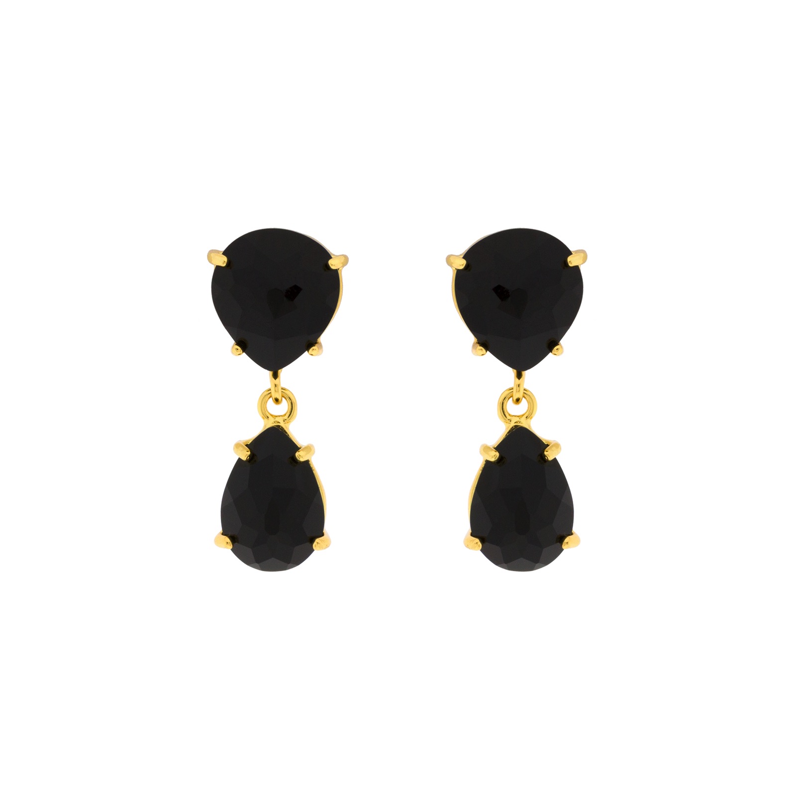 BLACK DOUBLE SLOPE LAGRIMA faceted crystal gold plated