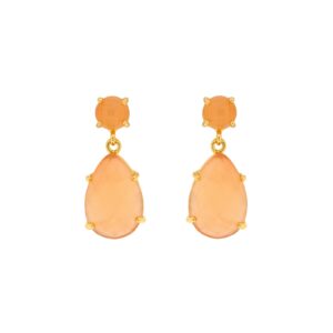 PENDIENTE NARANJA CIRCULO Y LAGRIMA CHAPADO ORO CRISTAL FACE