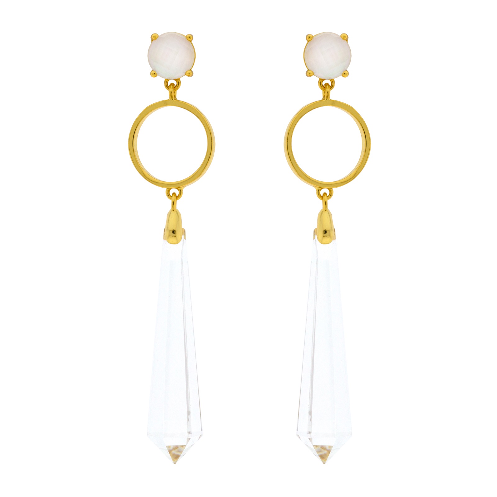 PENDANT WHITE GOLD PLATED CRYSTAL FACETED METAL AND HOOP