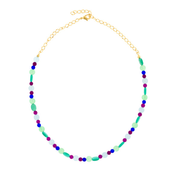 Multicolor fuchsia necklace with faceted crystal and gold plated 45 + 7cm extension