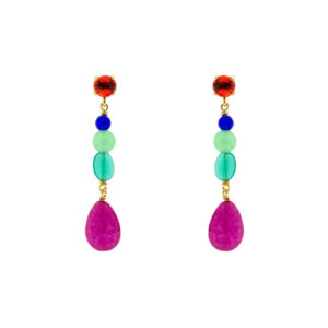 Short earring fuchsia multicolor gold plated crystal 5cm long