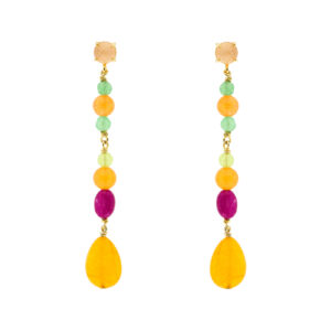 Pendiente largo naranja multicolor cristal chapado oro 6'5 cm largo