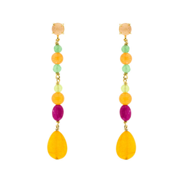 Pendiente largo naranja multicolor cristal chapado oro 6'5 cm largo
