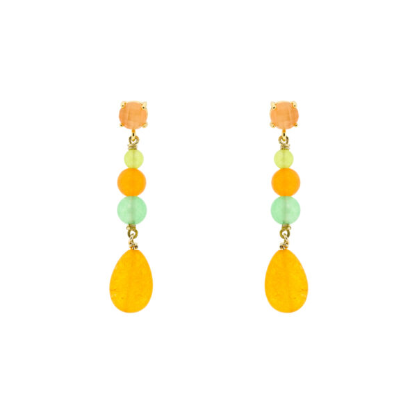 Short earring orange multicolor gold plated crystal 5cm long