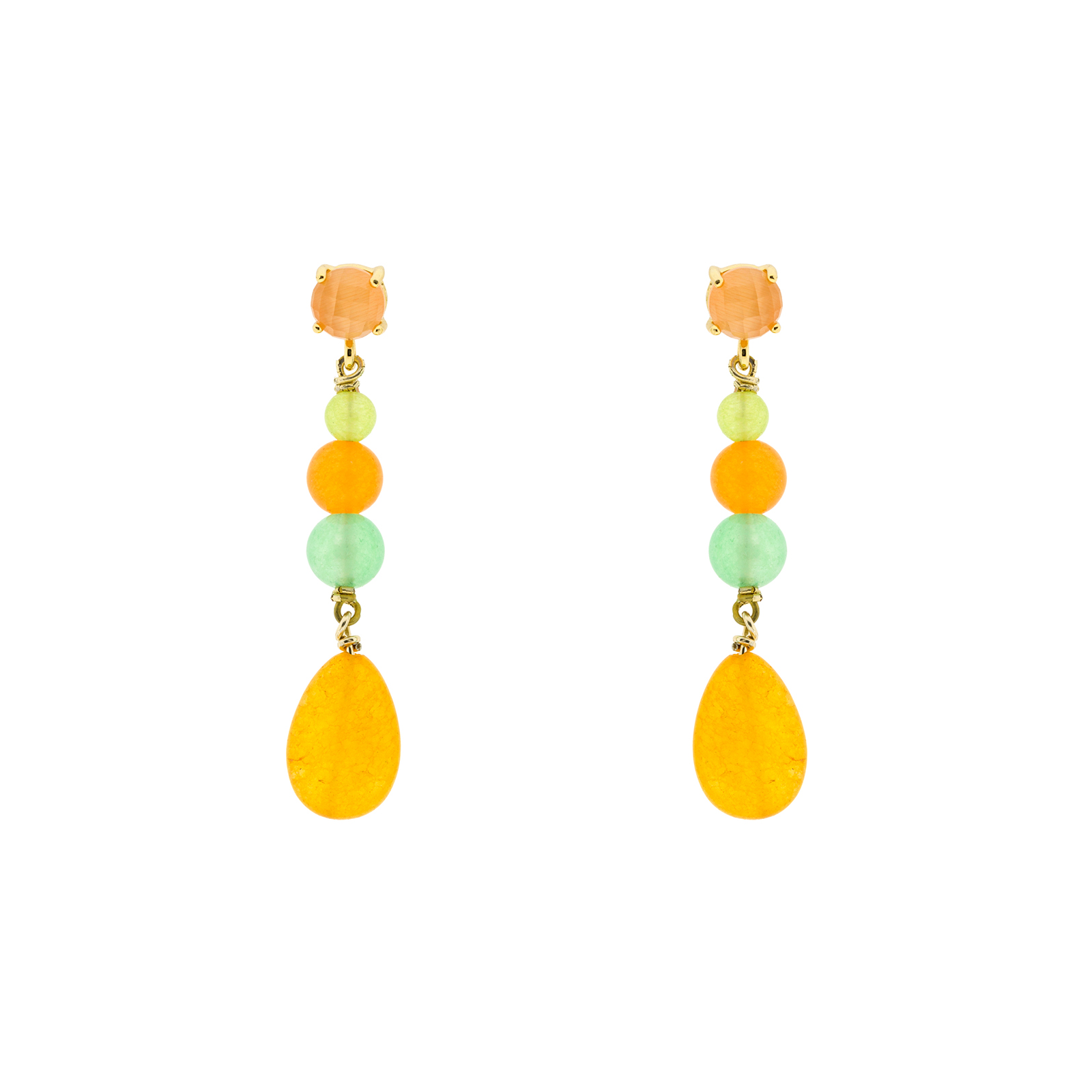 Short earring orange multicolor gold plated crystal 5cm long
