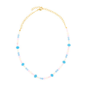 Collar rosa multicolor con cristal facetado 45 +7cm extensión chapado oro