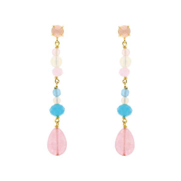 Long pink multicolored gold plated crystal earring 6.5cm long
