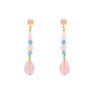 Short earring rose multicolor gold plated crystal 5cm long