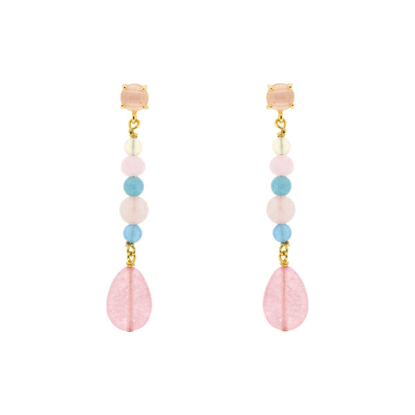 Short earring rose multicolor gold plated crystal 5cm long