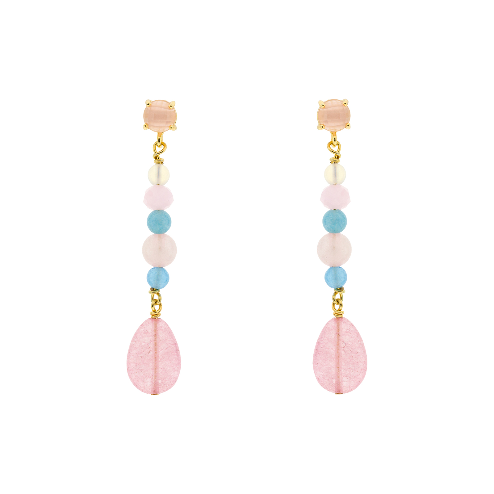 Short earring rose multicolor gold plated crystal 5cm long