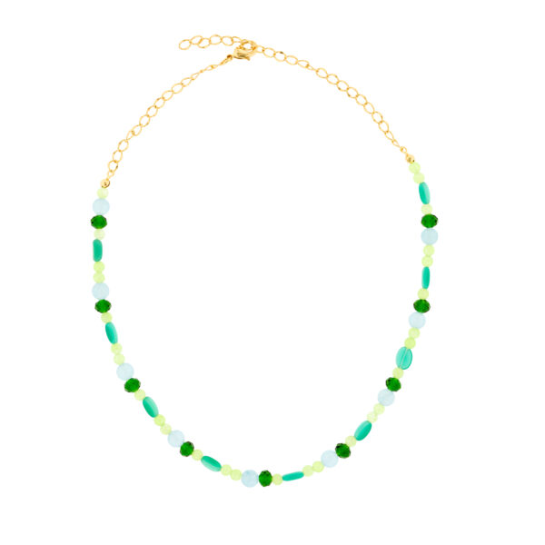 Multicolor multicolor green necklace with faceted crystals and gold plated 45 + 7cm extension