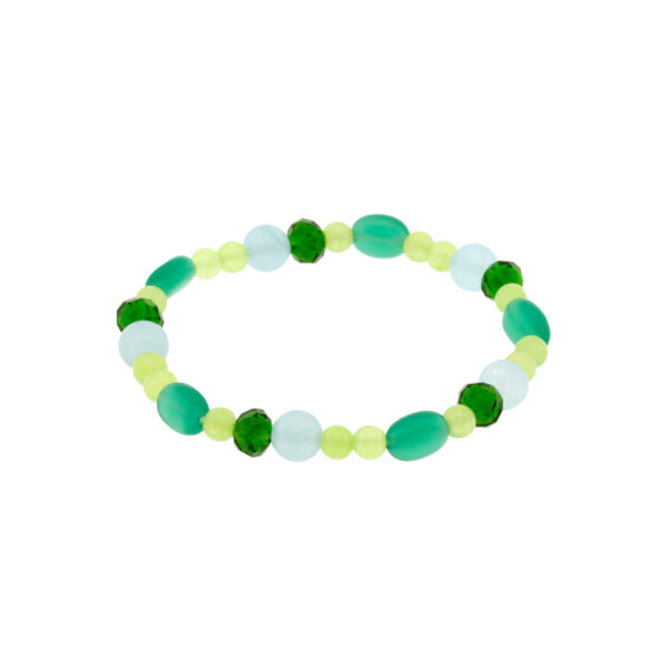 Multicolor green elastic bracelet with faceted crystals