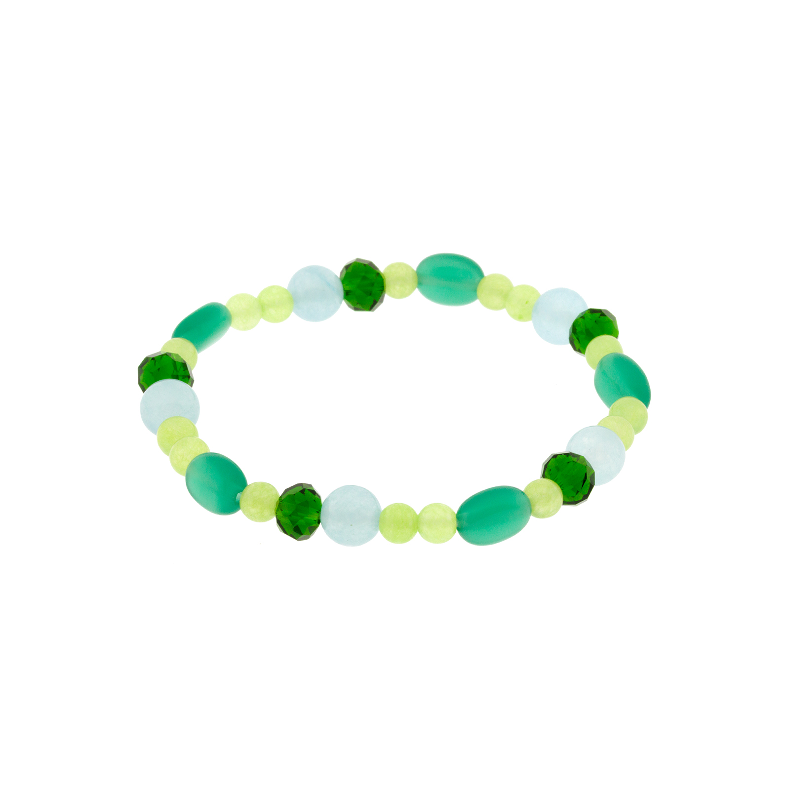 Multicolor green elastic bracelet with faceted crystals