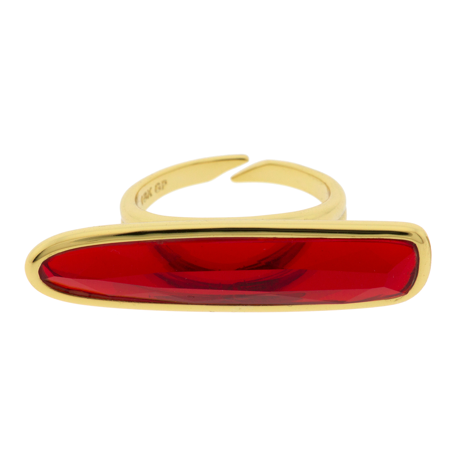 Universal size ring plated with faceted crystal