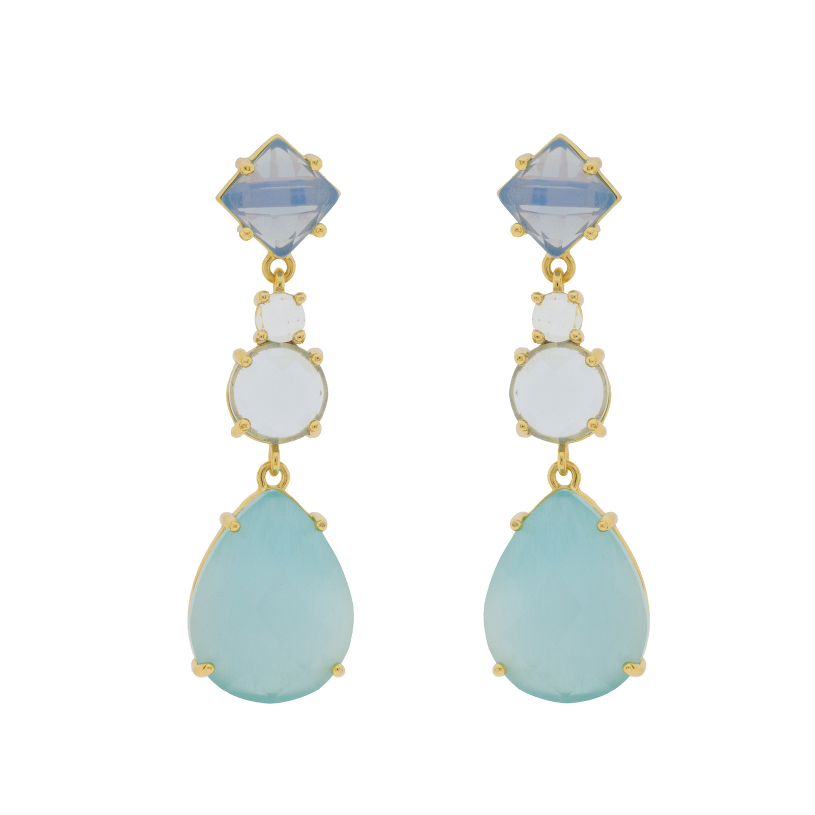 Plated earring 4 pieces of faceted crystal