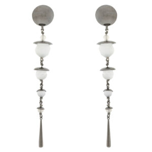 Ruthenium-plated vintage earring with 4 crystal balls