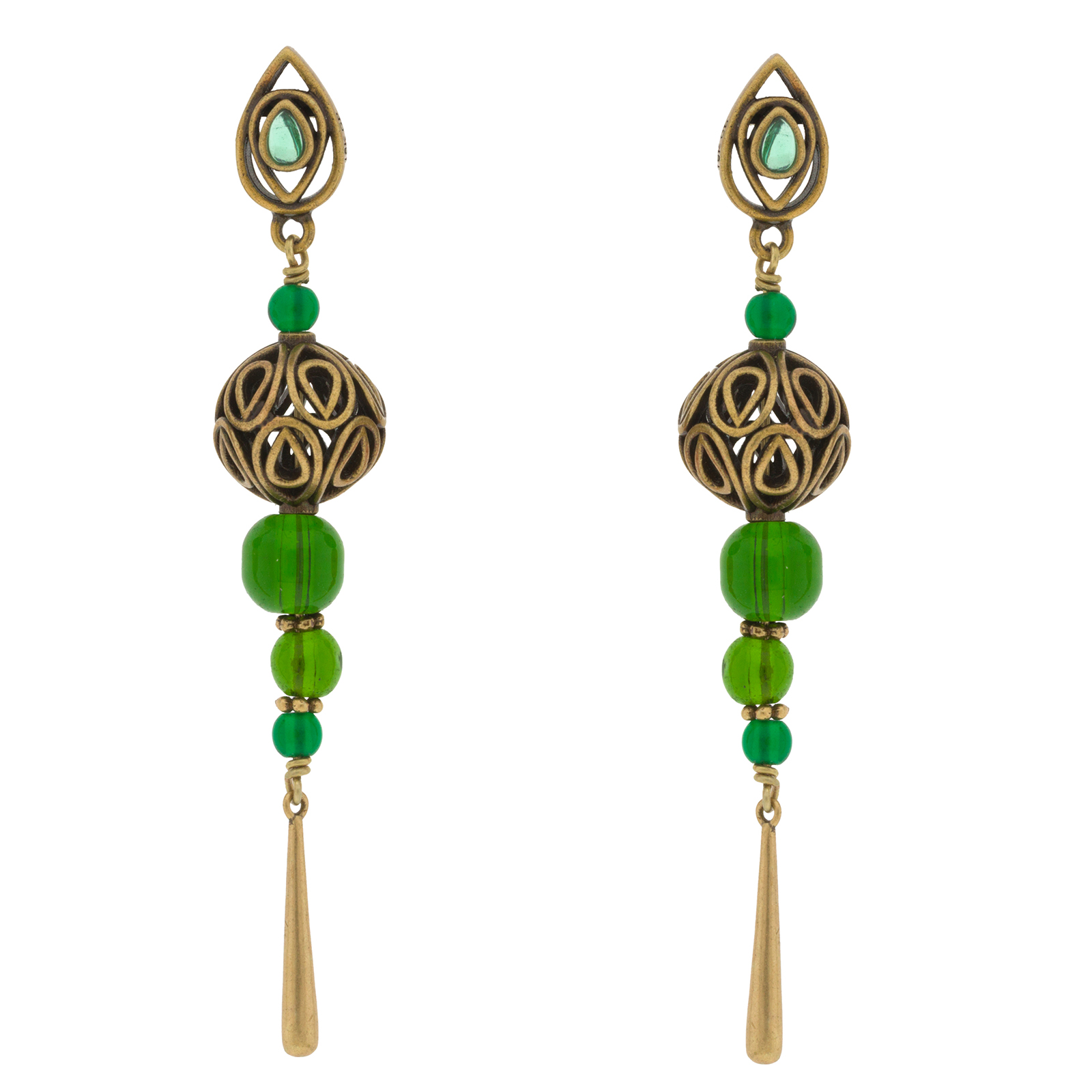 Pendiente vintage con chapado oro antique y cristal