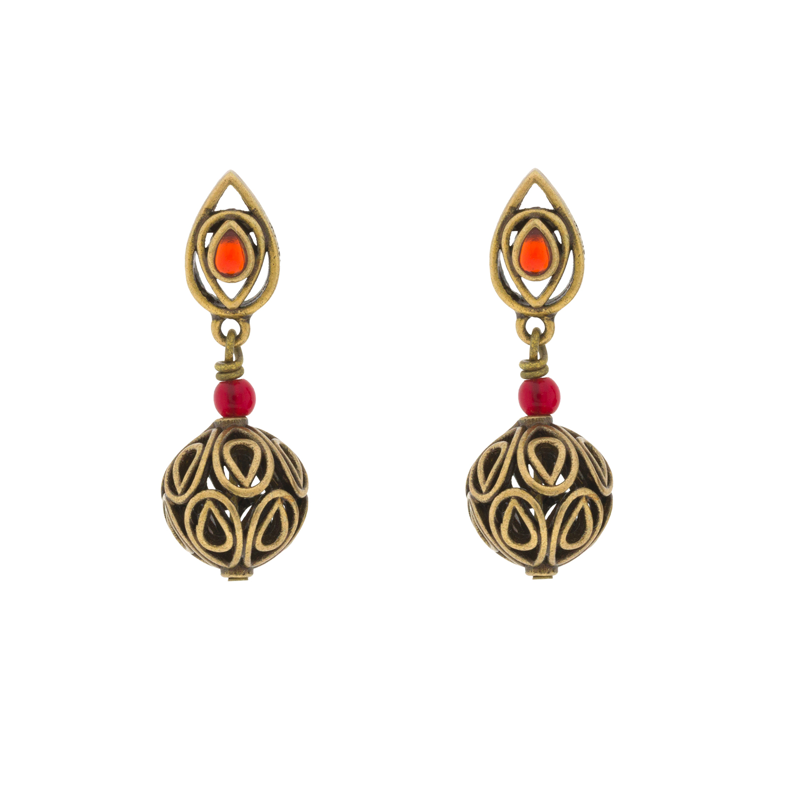 Pendiente vintage con chapado oro antique y cristal