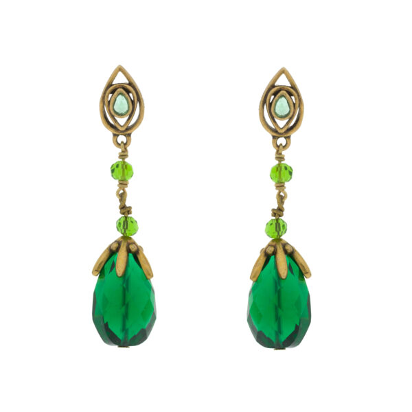 Pendiente vintage con chapado oro antique y cristal