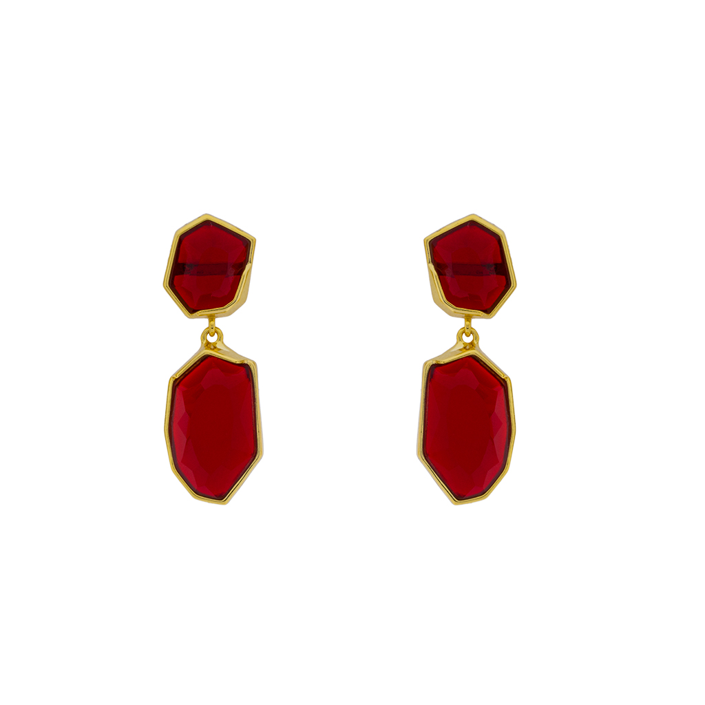 Double Earring with Asymmetrical Gold-Plated Crystal
