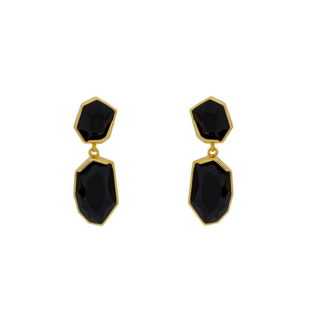 Double Earring with Asymmetrical Gold-Plated Crystal