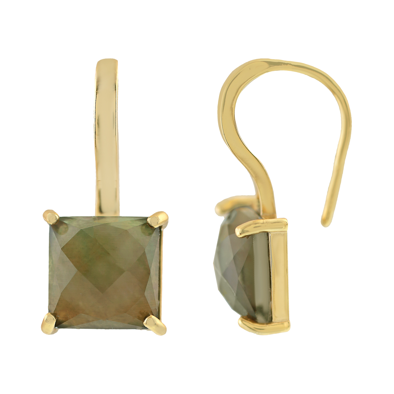 DOUBLE SQUARE CRYSTAL EARRING AND GOLD PLATED