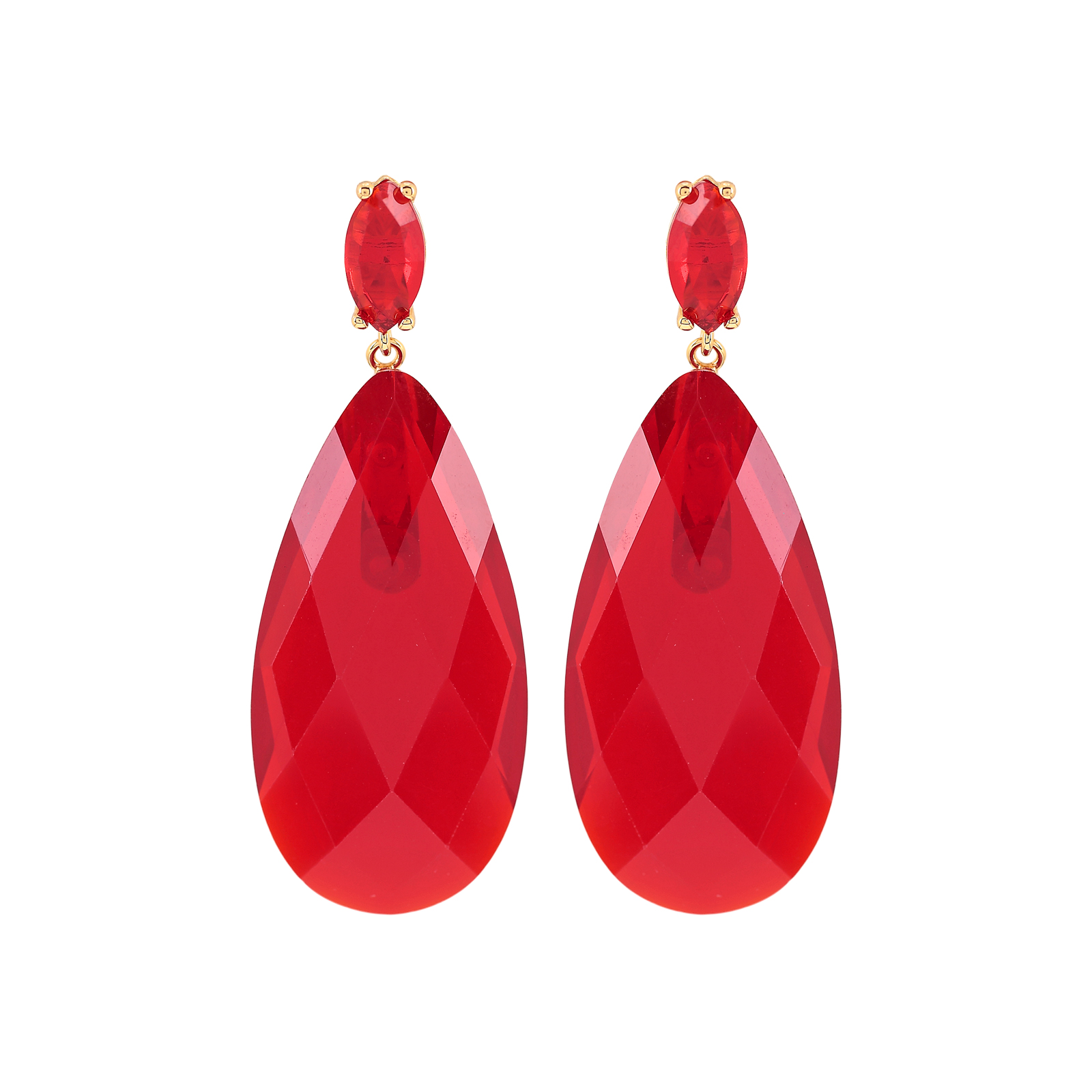 EARRING 2 PIECES LARGE FACETED CRYSTAL