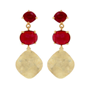 Earring with crystal and handmade plating in 18kts.