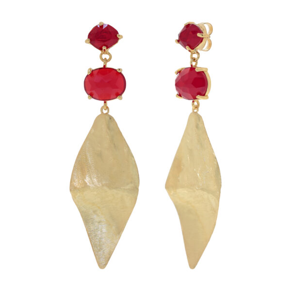 Earring with crystal and handmade plating in 18kts.