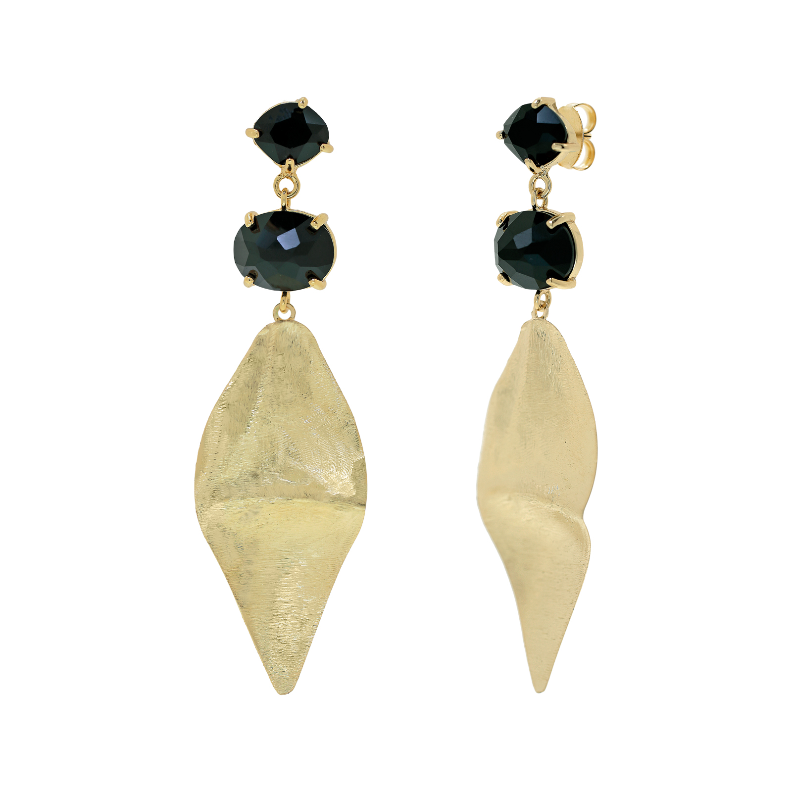 Earring with crystal and handmade plating in 18kts.
