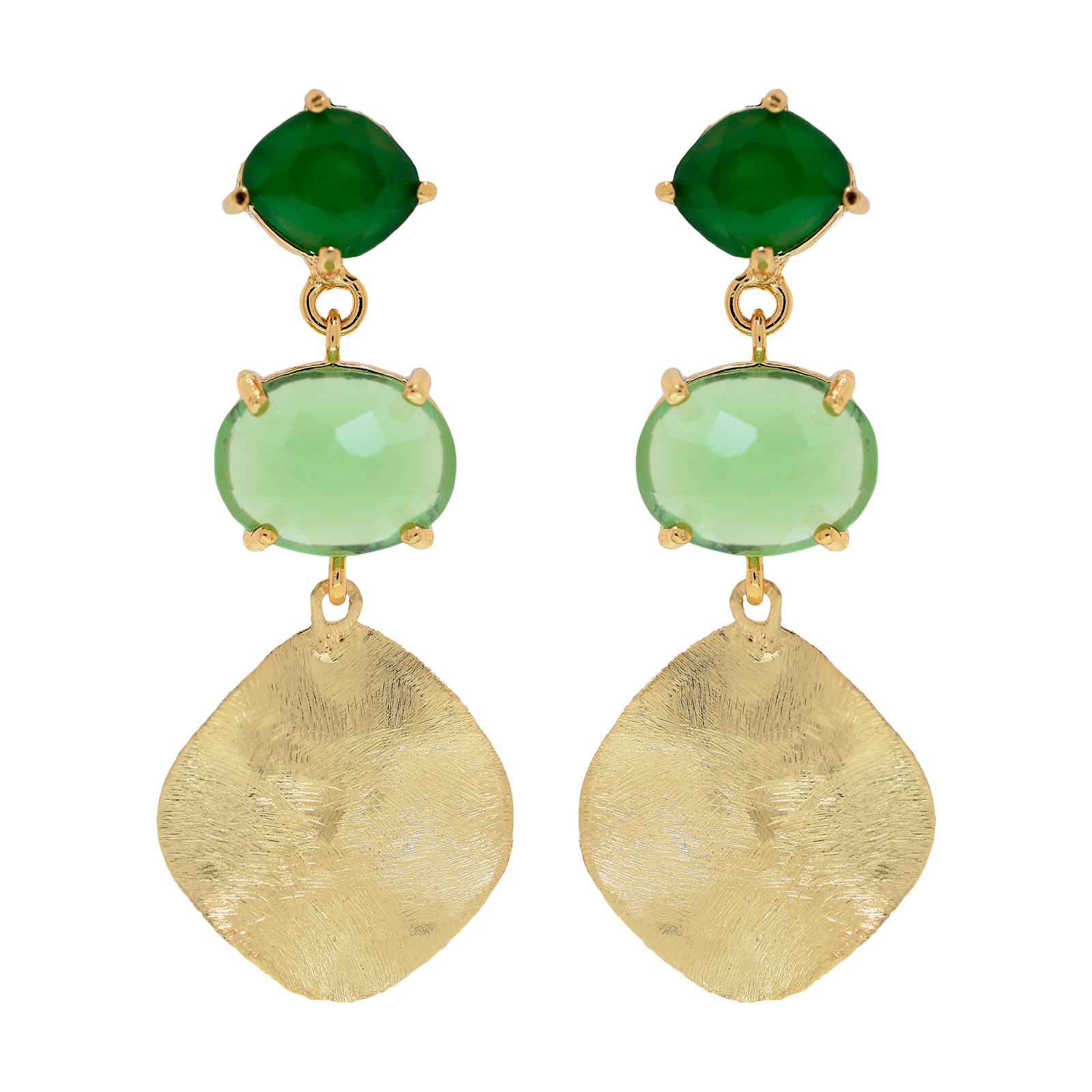 Earring with crystal and handmade plating in 18kts.