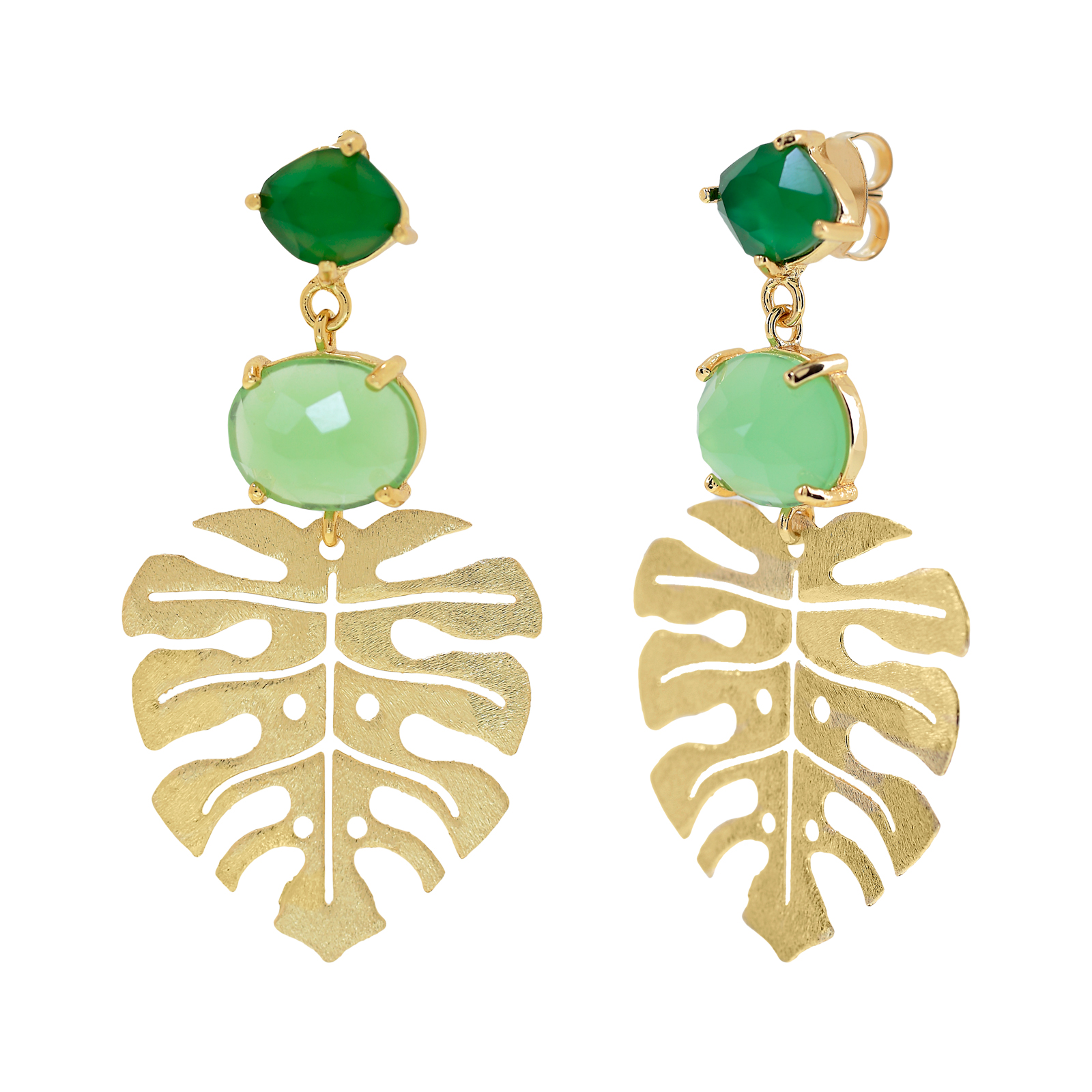 Earring with crystal and handmade plating in 18kts.
