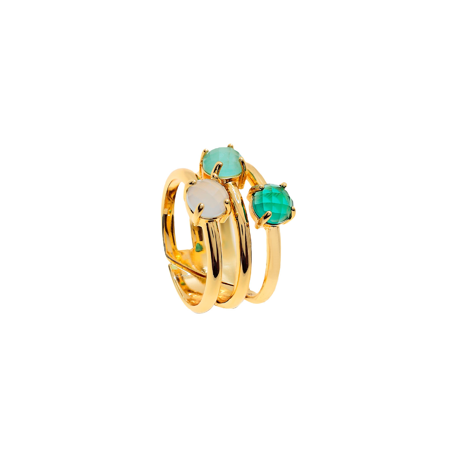 Universal blue 3-way adjustable ring with faceted crystal