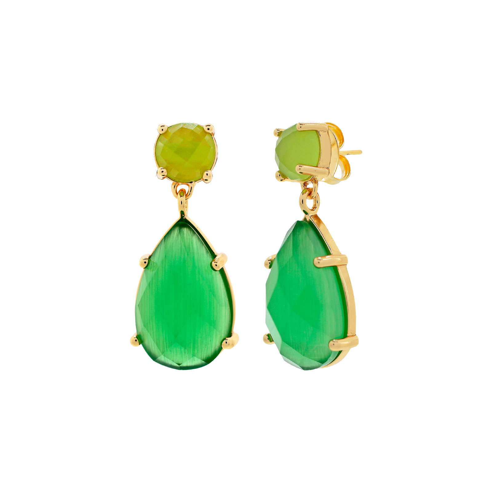 Green double teardrop earring