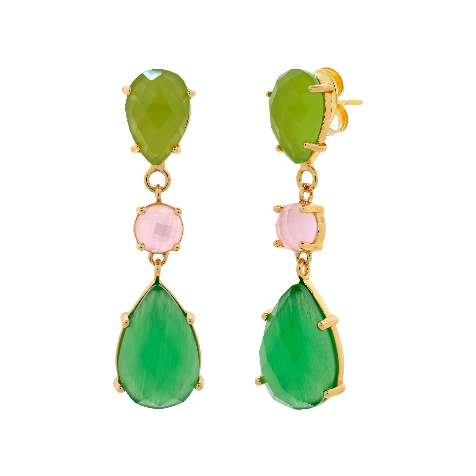 Green double teardrop earring