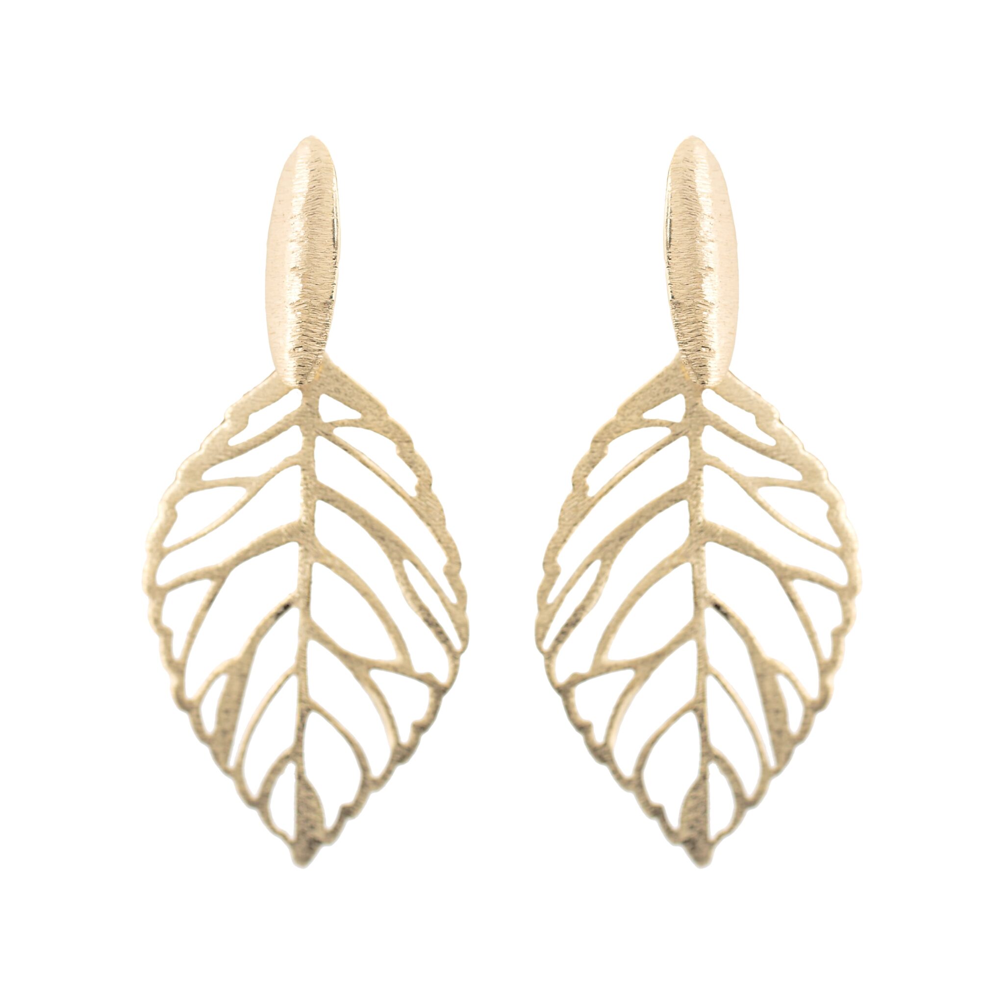 GOLD PLATED EARRING HANDMADE FINISH WITH LEAF DETAIL