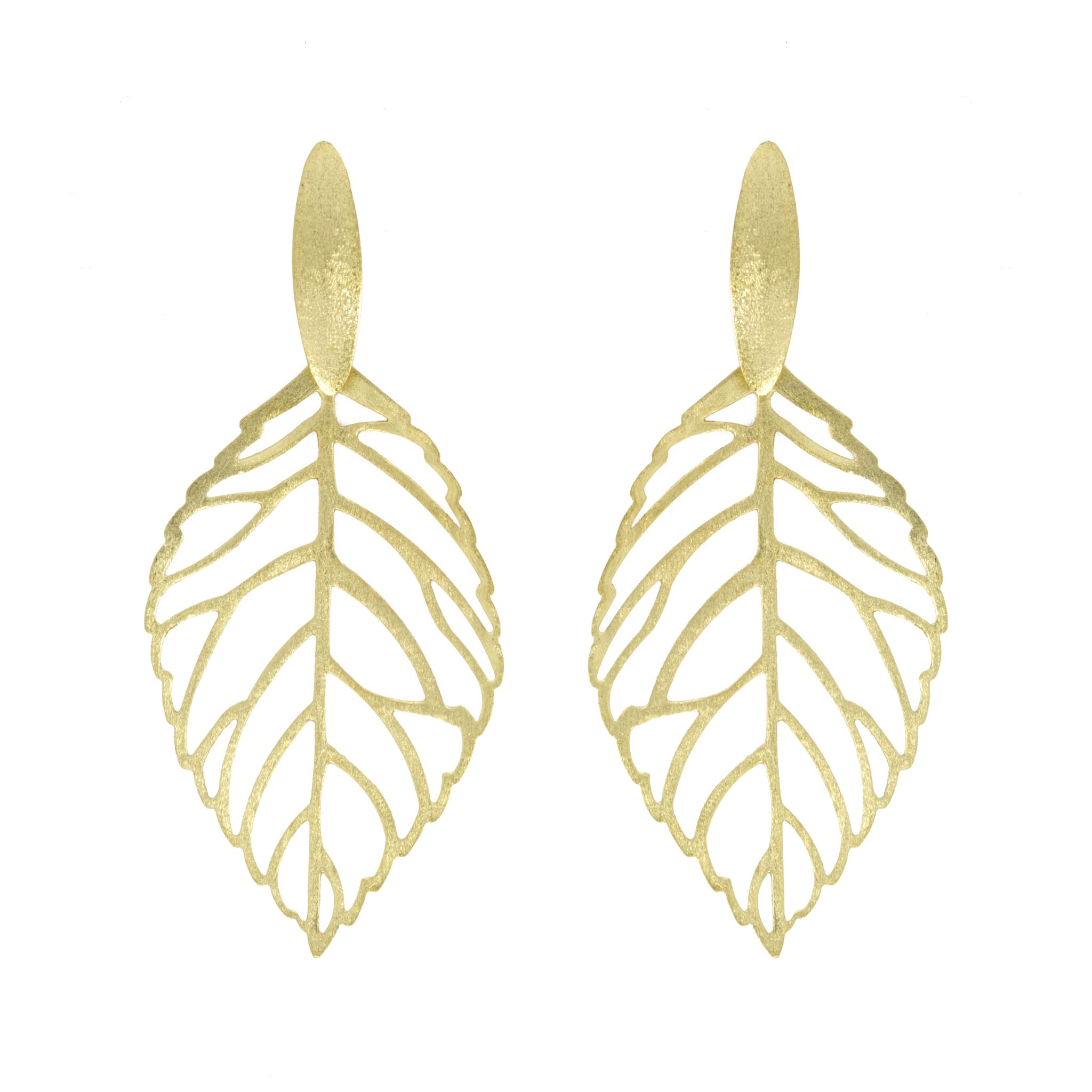 PLATED EARRING HANDMADE FINISHED LEAF DETAIL BIG LEAF