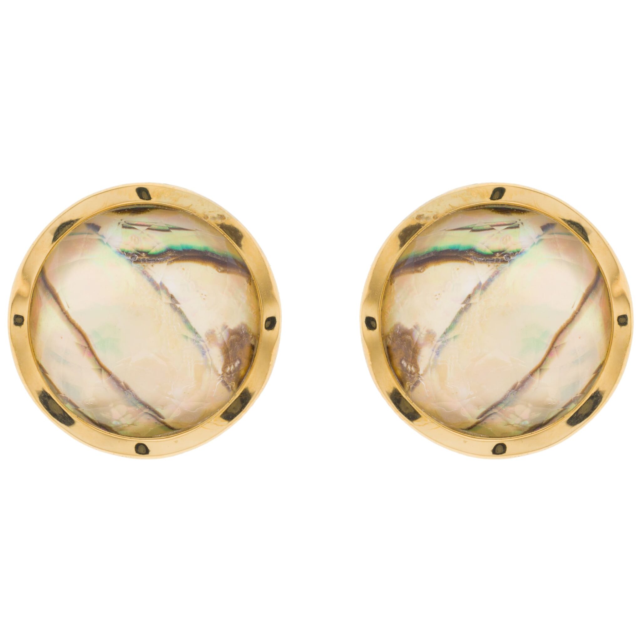 EARRING WITH OMEGA CLOSURE  GOLD PLATED WITH MOTHER OF PEARL AND FACETED CRYSTAL