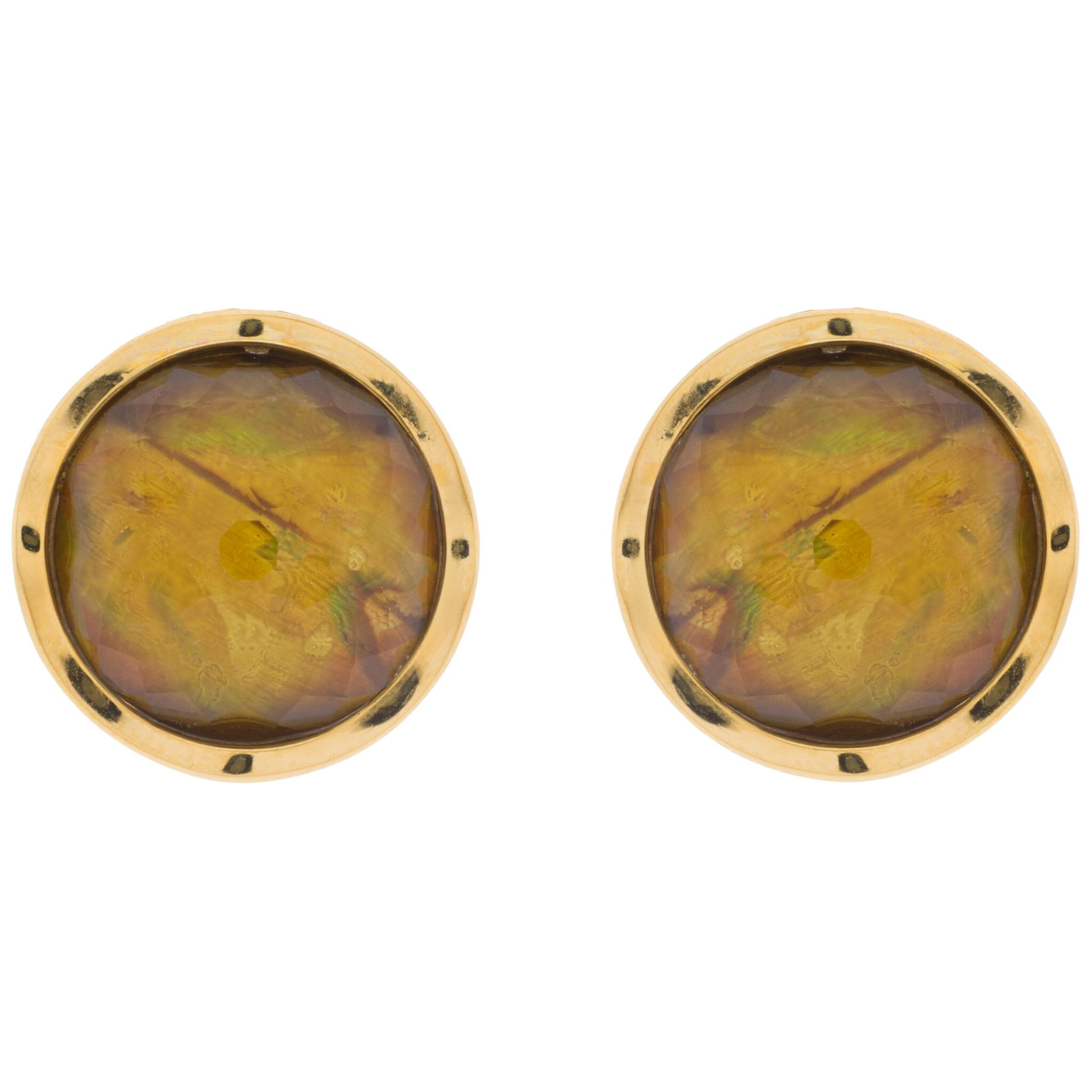 EARRING GOLD PLATED   WITH OMEGA CLOSURE WITH MOTHER OF PEARL AND FACETED CRYSTAL