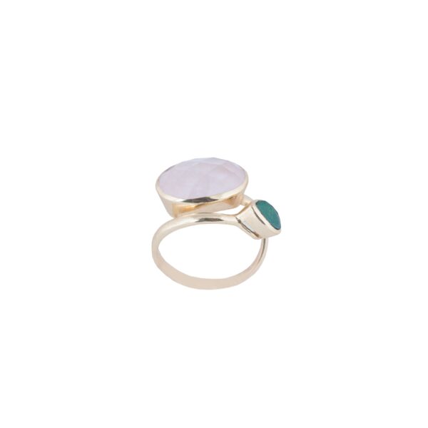 UNIVERSAL RING PLATED GOLD & JADE AND QUARTZ