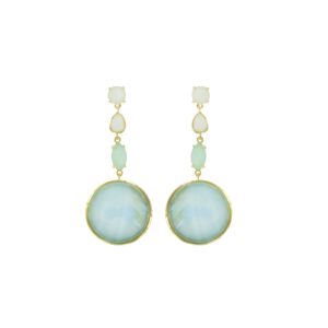 GOLD PLATED MOTHER OF PEARL & CRYSTAL LONG EARRING
