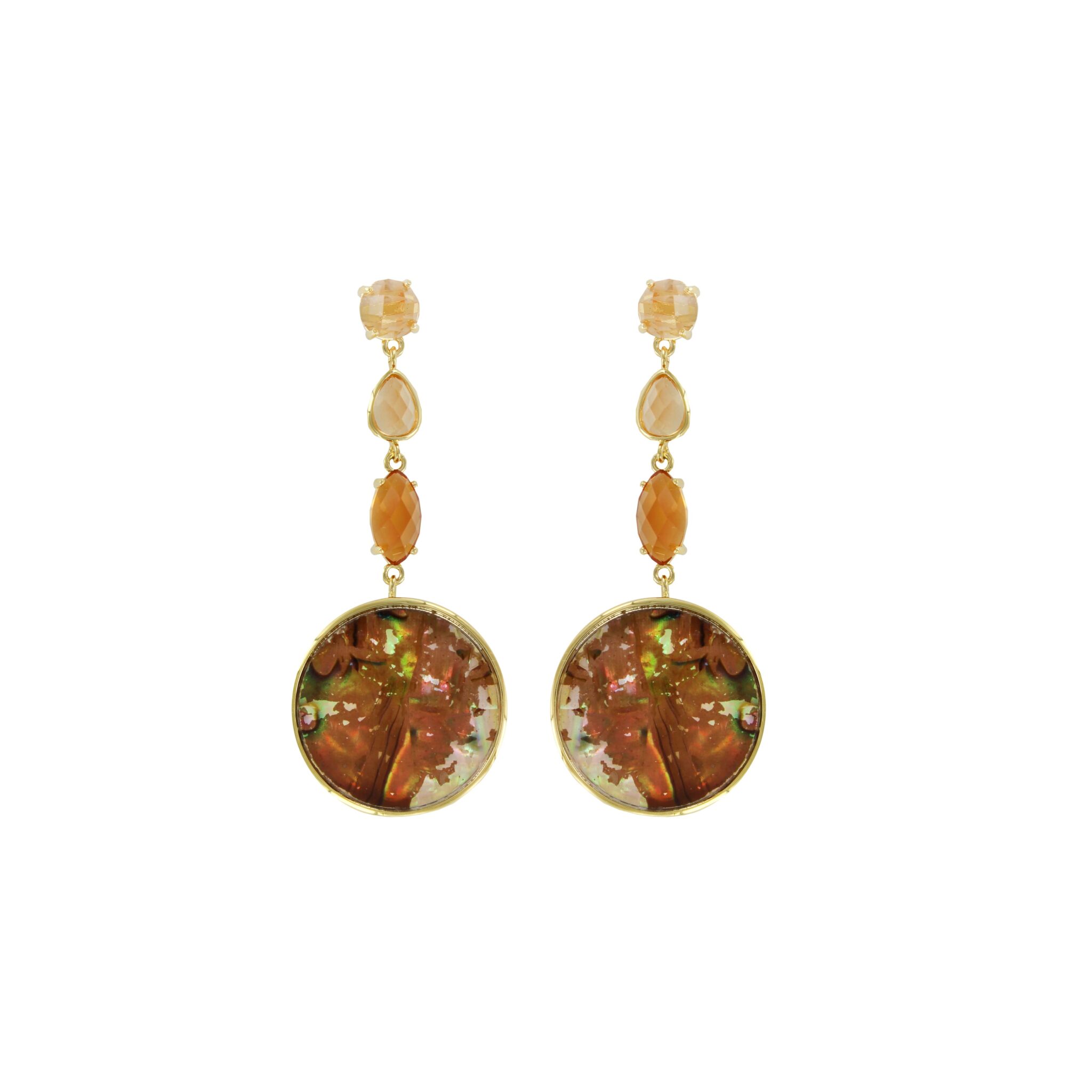 GOLD PLATED MOTHER OF PEARL & CRYSTAL LONG EARRING