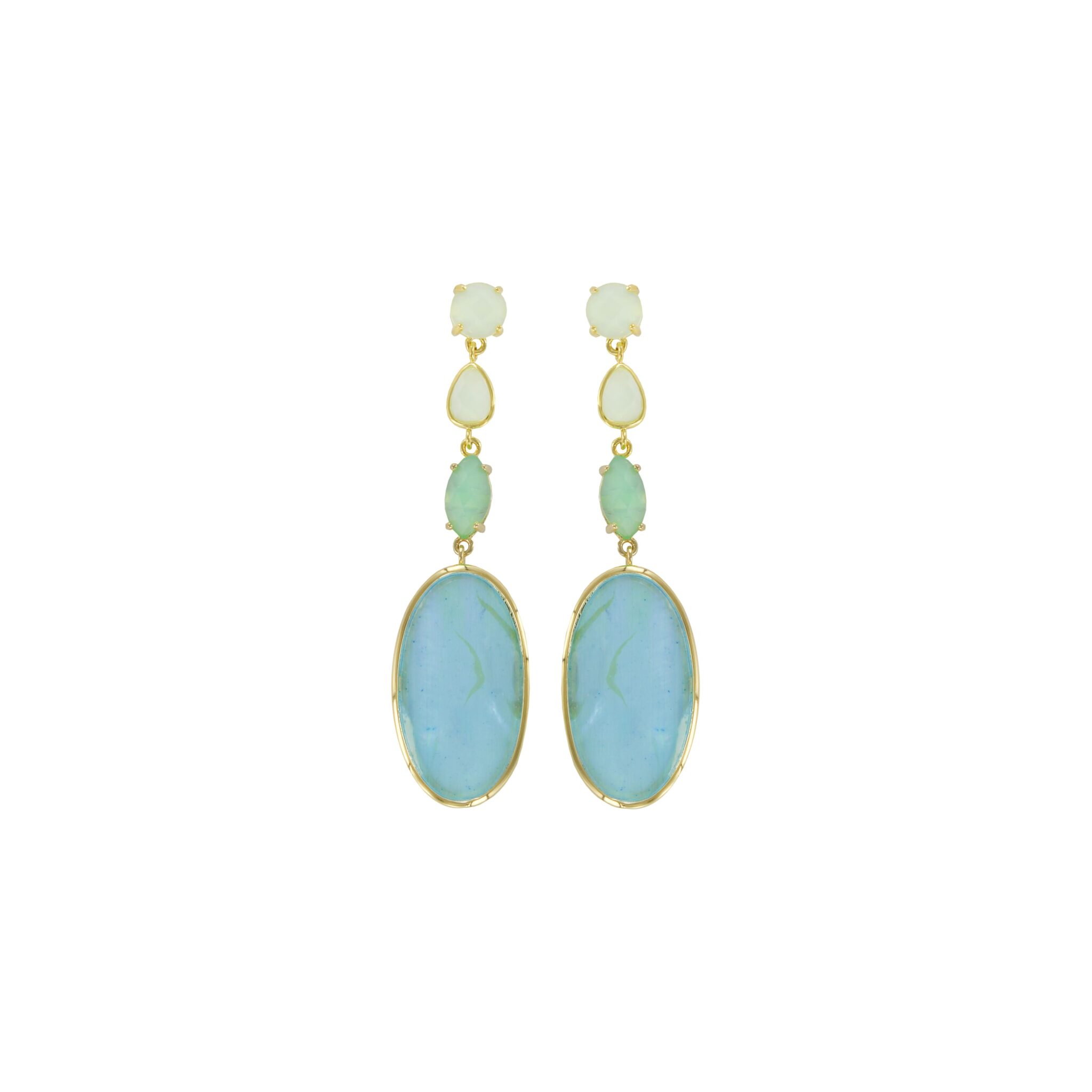 GOLD & MOTHER OF PEARL AND CRYSTAL 4 PIECES OVAL EARRING