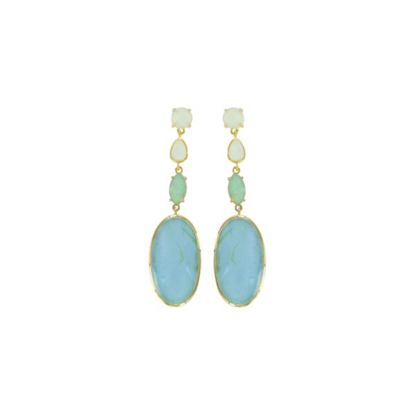 GOLD & MOTHER OF PEARL AND CRYSTAL 4 PIECES OVAL EARRING