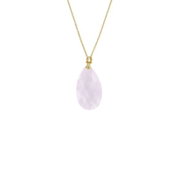 NECKLACE GOLD PLATED TEAR GLASS FACETED LENGTH ADJUSTABLE