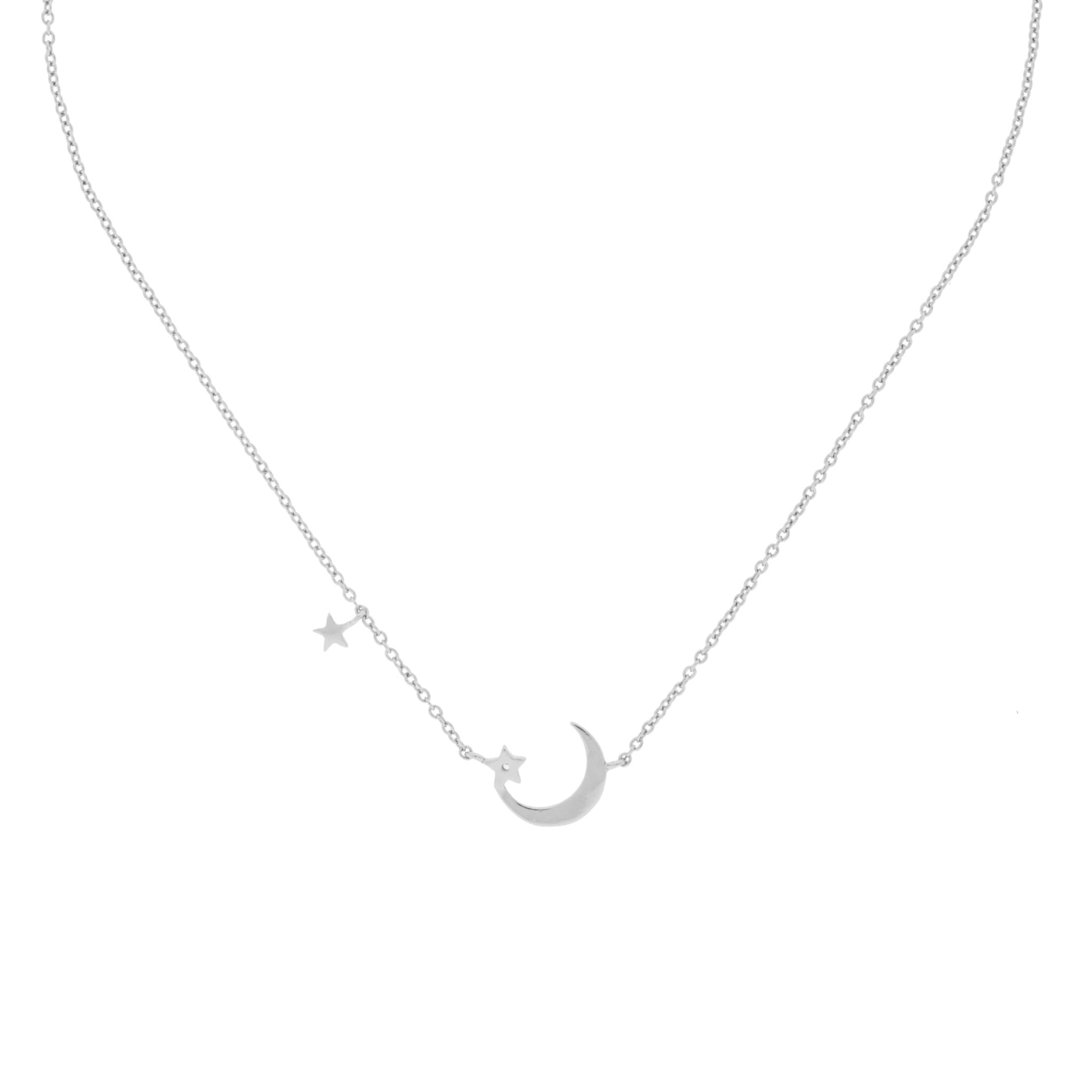 COLLAR LUNA Y ESTRELLA CON CIRCONITA CHAPADO RODIO